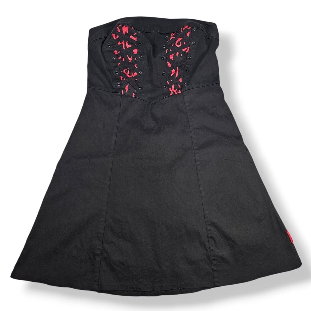 Y2K Vintage Tripp NYC Strapless Flame Grommet Mock Lace Up Mini Dress Size 14